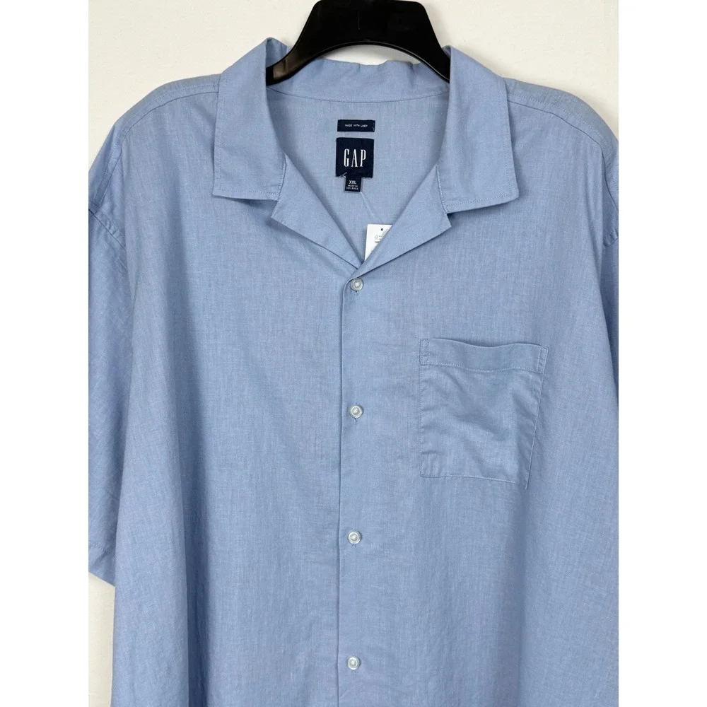 GAP Linen Blend Camp Men's Shirt XXL Blue NWT Button Up Pocket‎ Tropical XXL